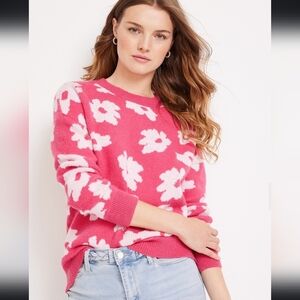 Maurices, Large, Pink Floral Jacquard Sweater